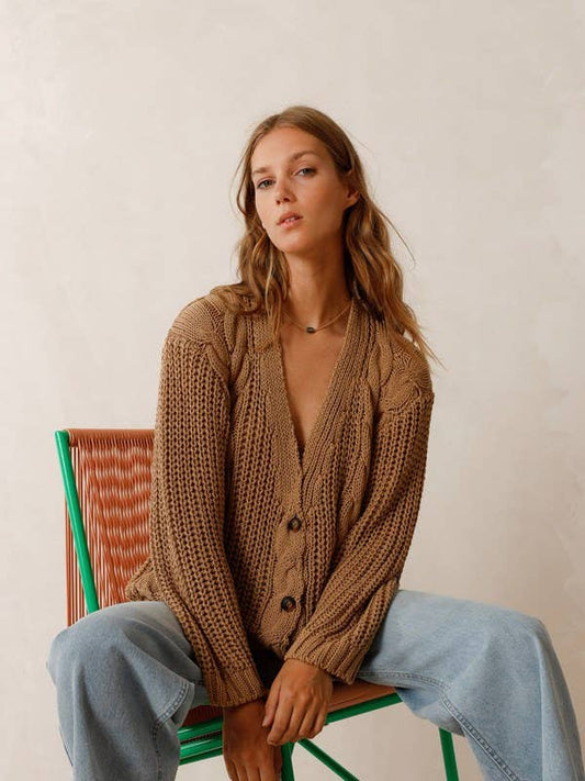 Cable Detail Cardigan - Sand