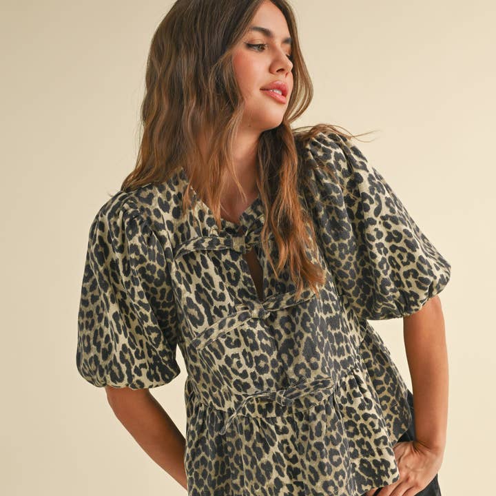 Bow Front Blouse - Leopard