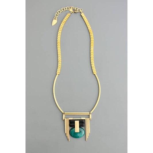 Art Deco Green and Black Pendant Necklace