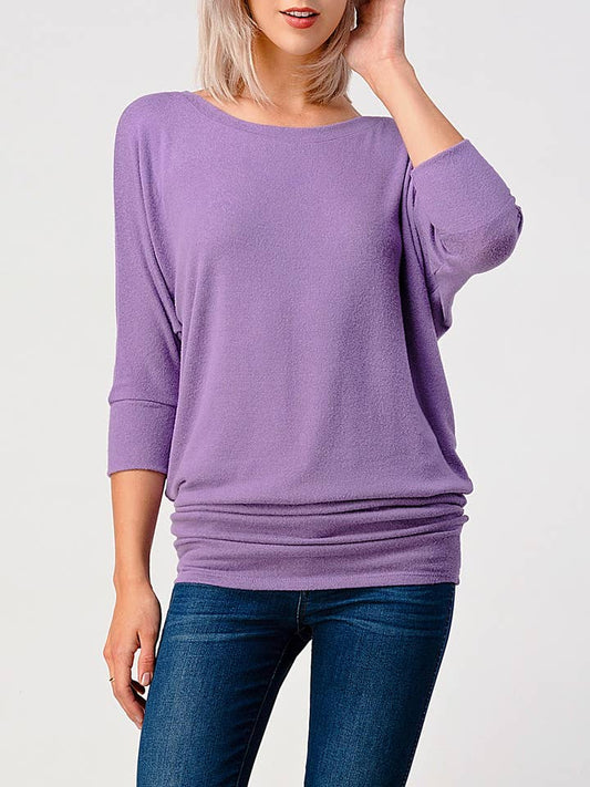 Dolman Sleeve Brushed Knit Top - Mid Purple