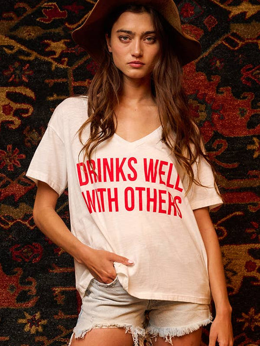 Drinks Well With Others Graphic Tee - White/Red