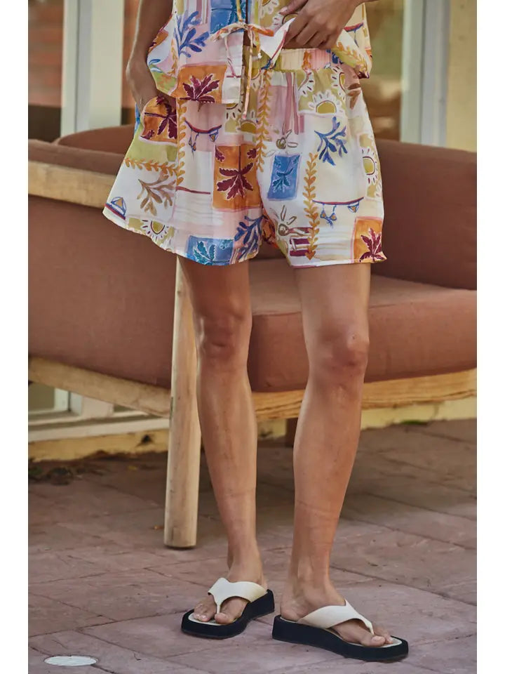 Wide Leg Shorts - Ivory Multi