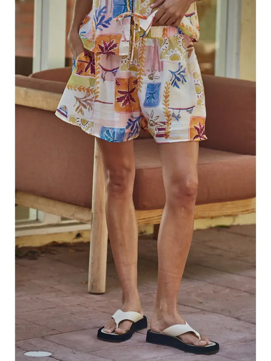 Wide Leg Shorts - Ivory Multi