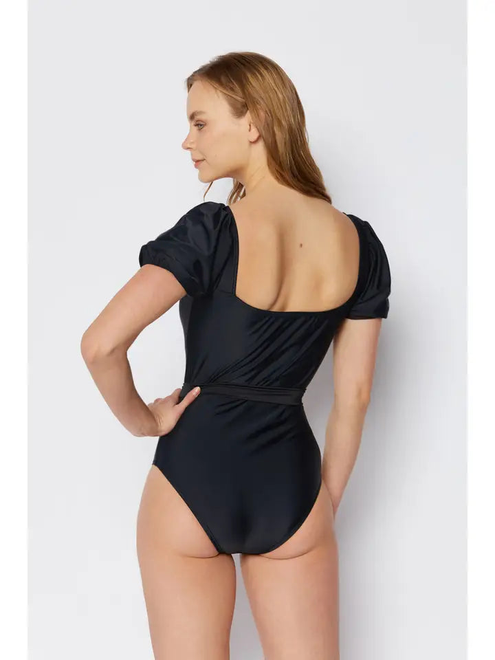 Puff Sleeve Swimsuit - Black