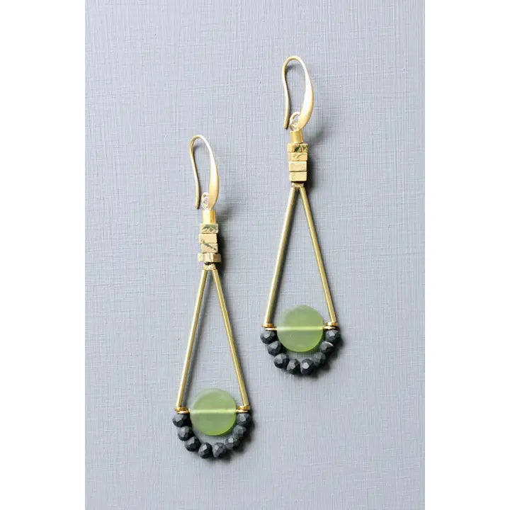 Olivine Glass Geometric Earrings