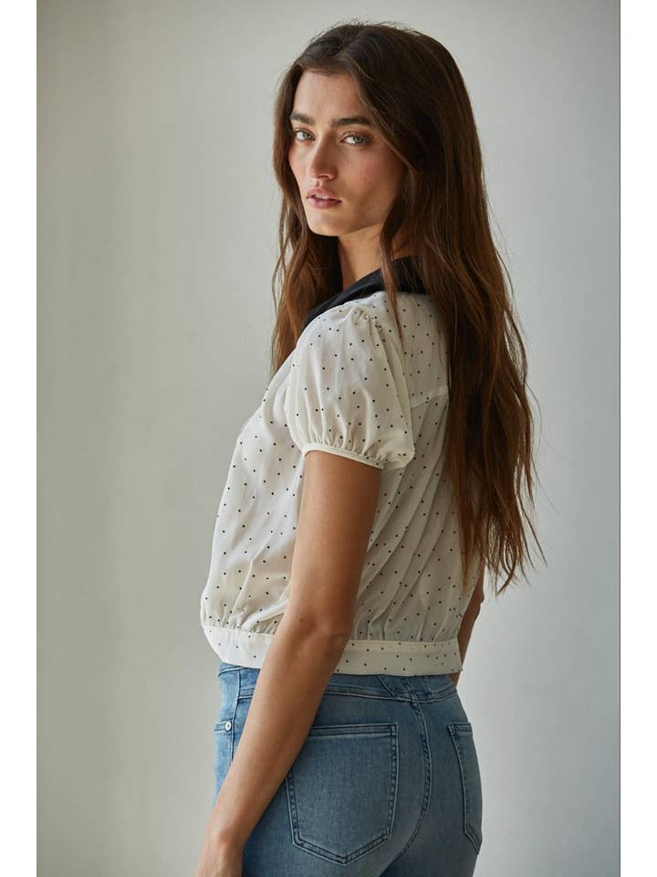 Chiffon Flocked Blouse - Cream