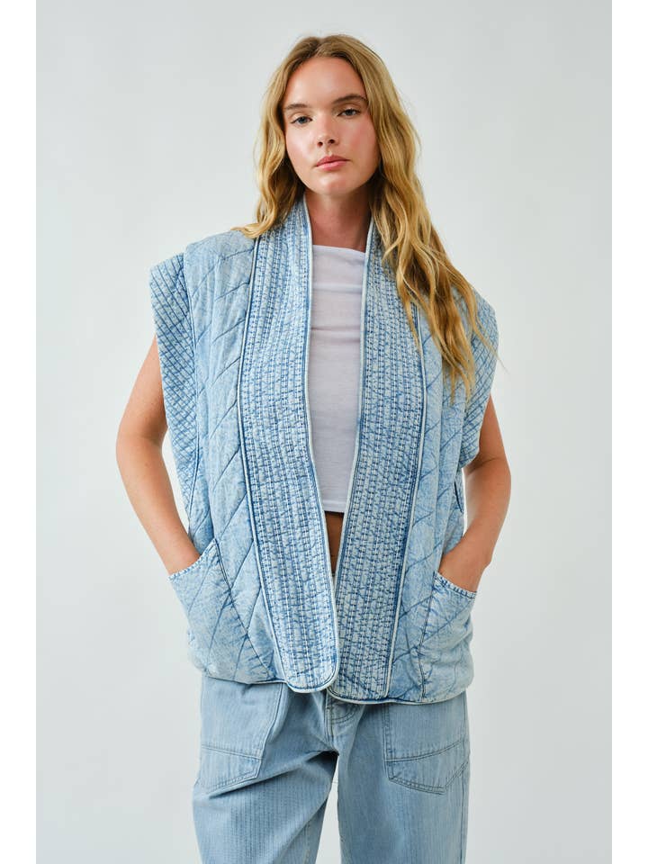 Mariana Oversized Quilted Vest - Denim
