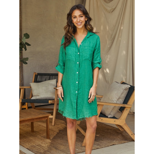 Raw Hem Shirt Dress - Kelly Green