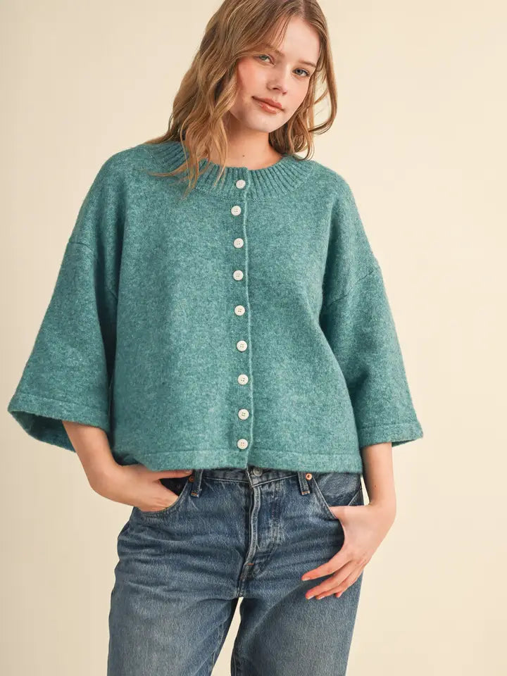 Elbow Length Cardigan - Teal Green