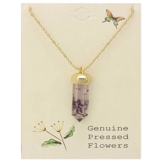 Dried Floral Necklace - Lavender Crystal