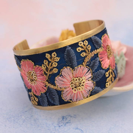 Embroidered Cuff - Vintage Pink Blue