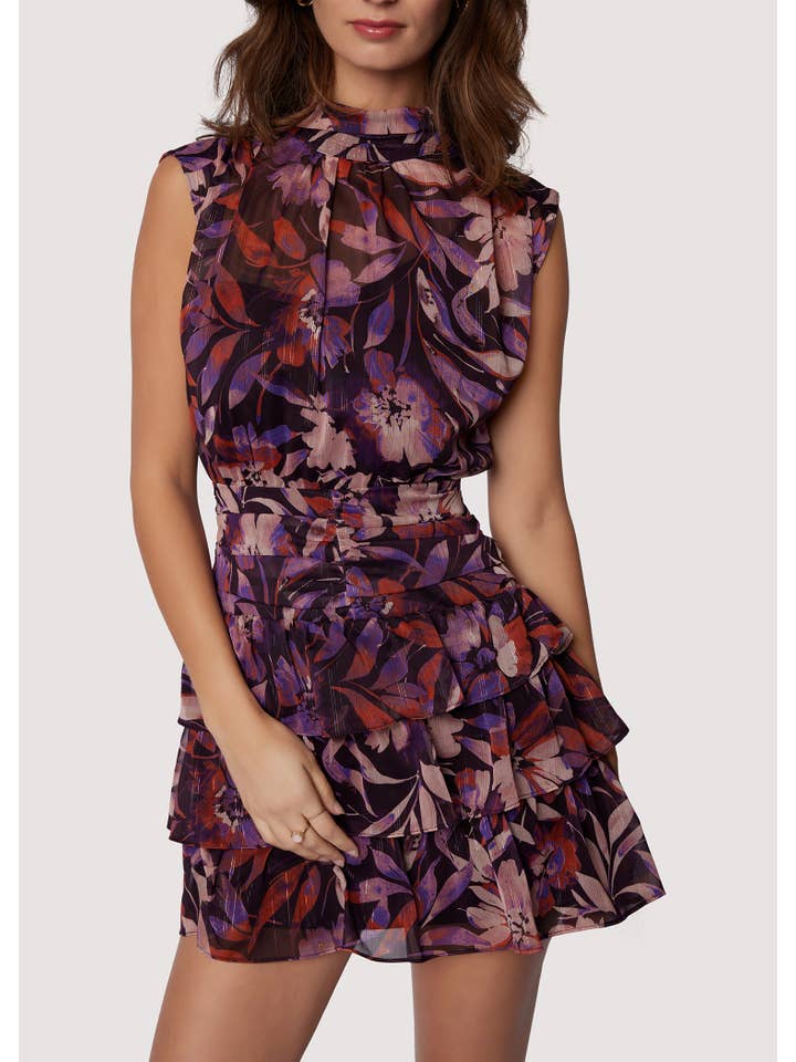 Midnight Blossom Tiered Mini Dress - Plum