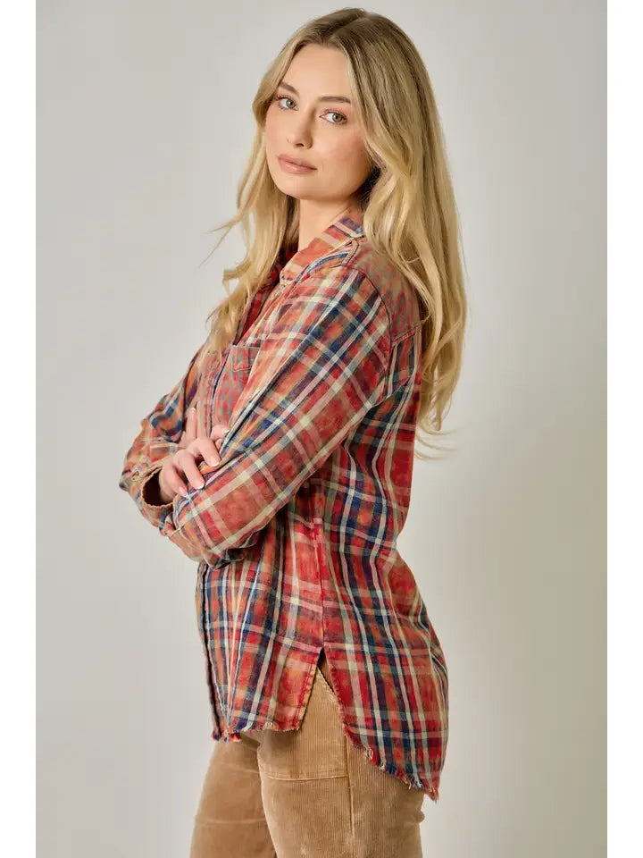 Mix Plaid Shirt - Washed Red
