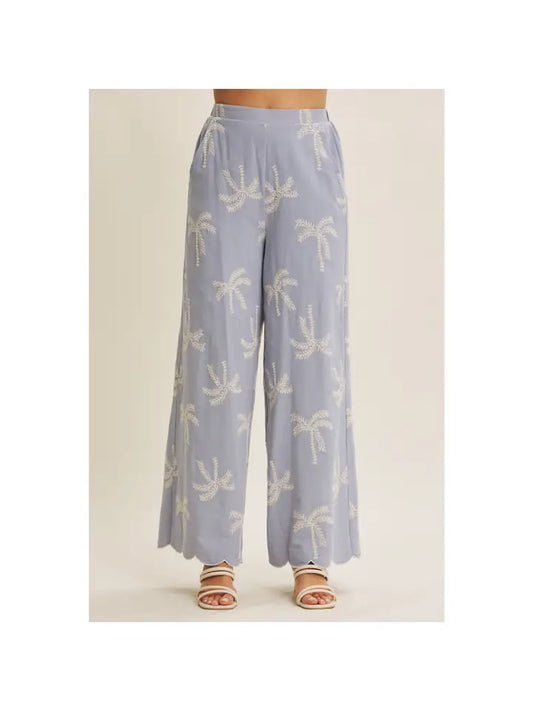 Embroidered Pants - Sky Blue