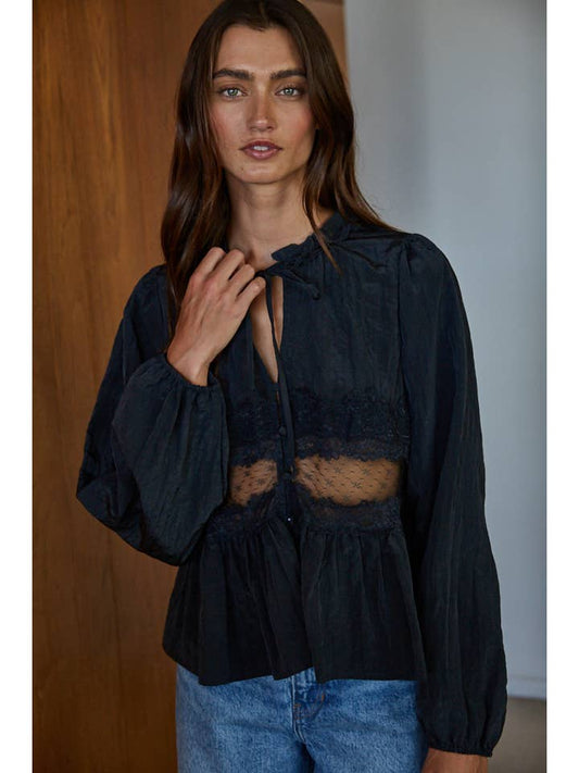 Lace Detail Blouse - Black