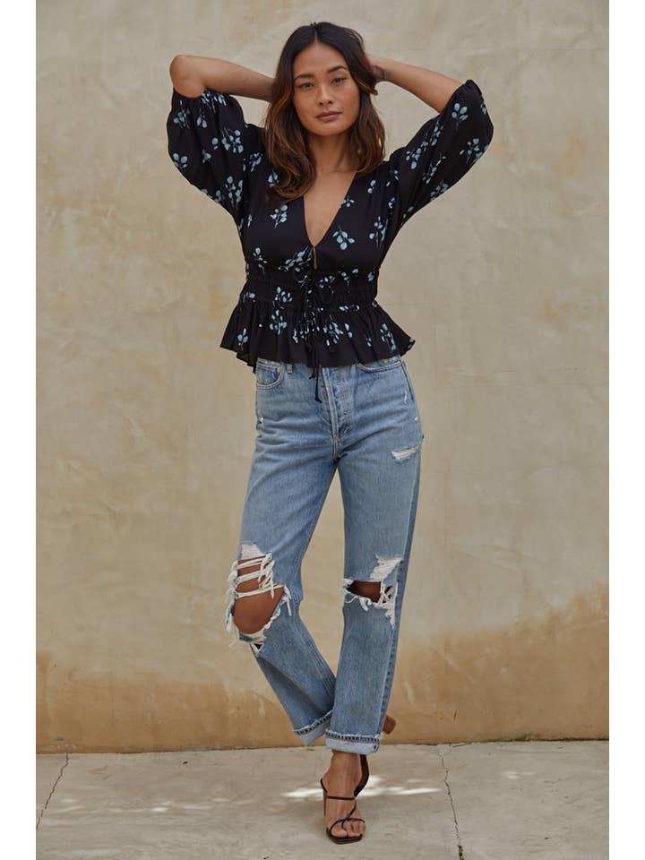 Montana Floral Top - Black - Final Sale