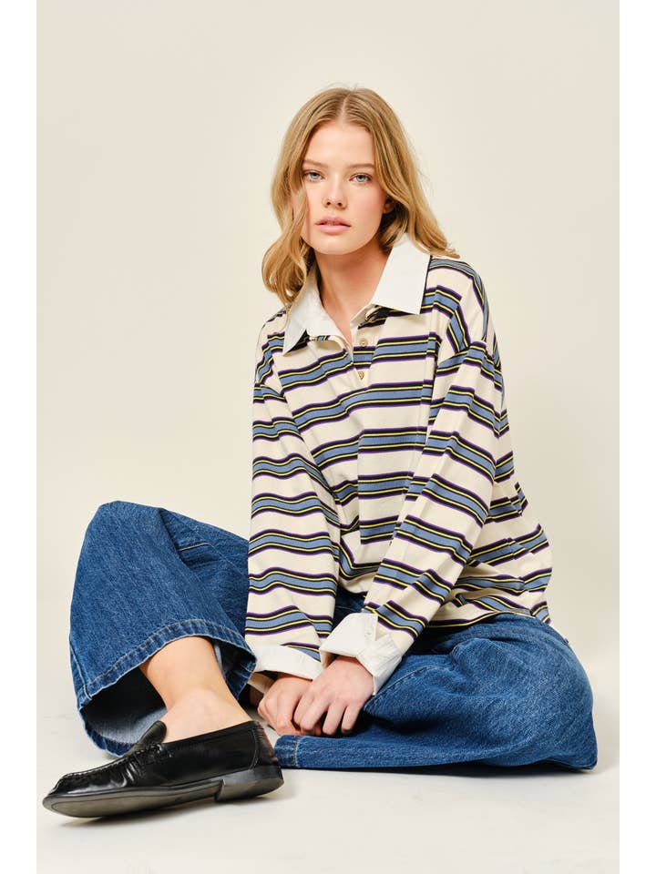 Striped Twofer Sweater - Cream/Navy
