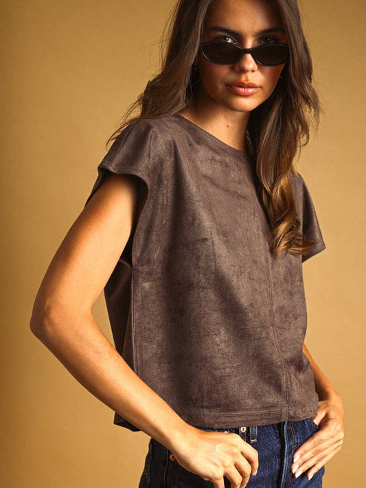 Suede Crop Top - Red Bean