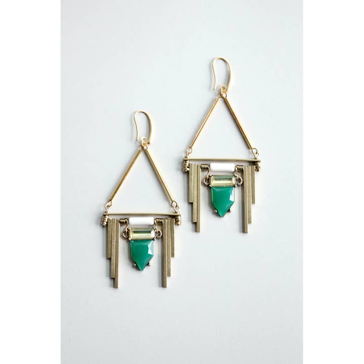 Green and White Art Deco Earrings