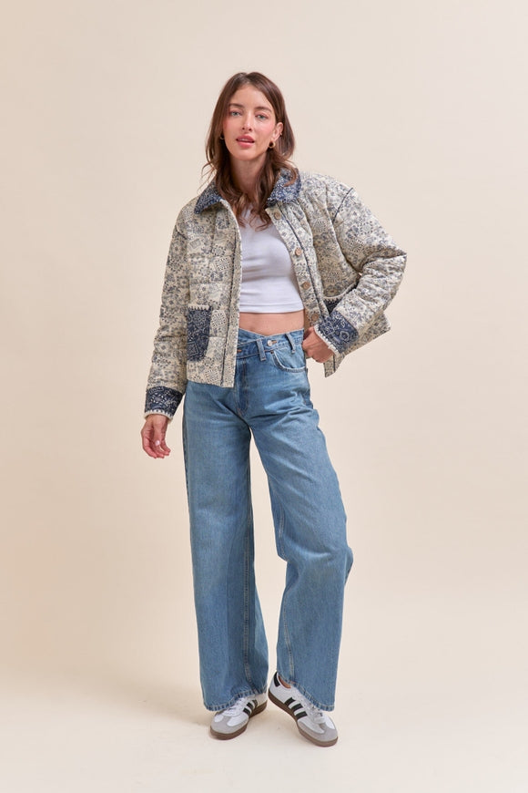 Quilted Bandana Print Jacket - Cream
