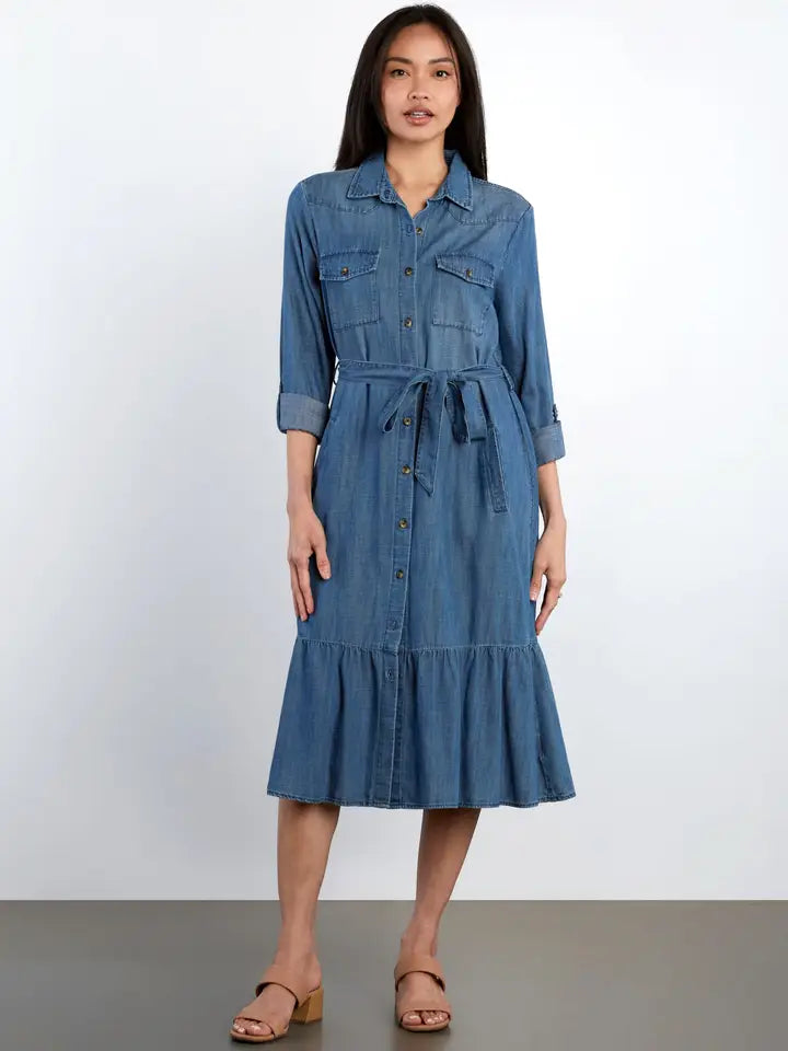 Ruffle Shirtdress - Denim