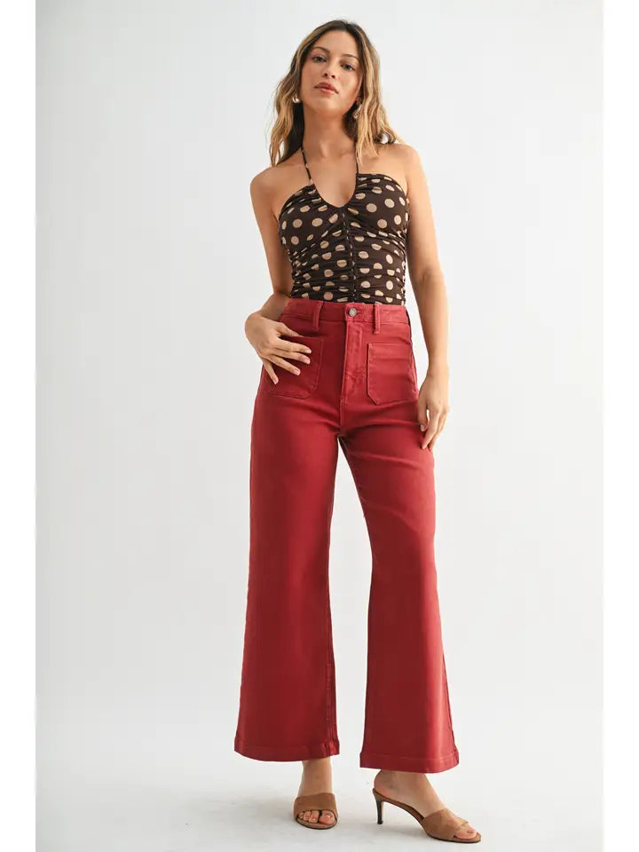Patch Pocket Wide Leg - Dark Burgundy Red