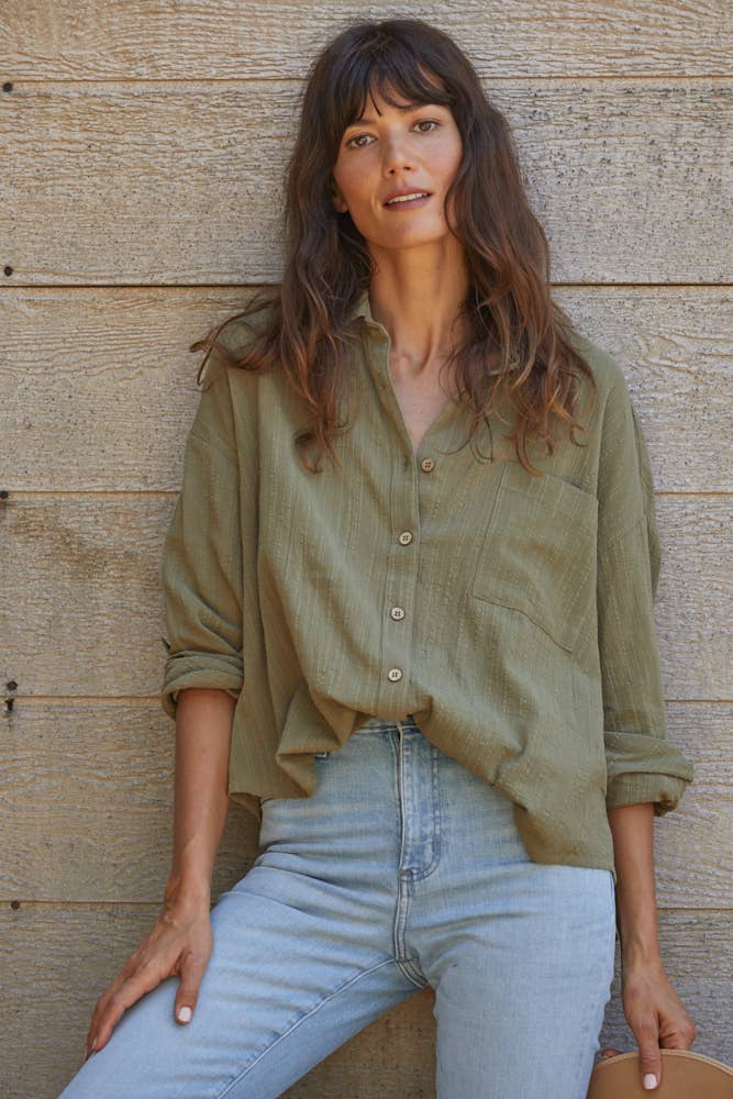 Textured Button Down - Olive