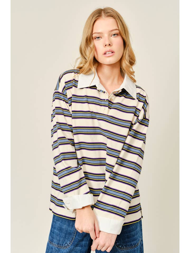 Striped Twofer Sweater - Cream/Navy