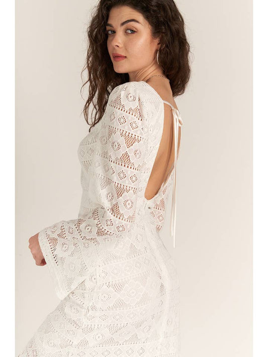 Long Sleeve Lace Maxi Dress - White