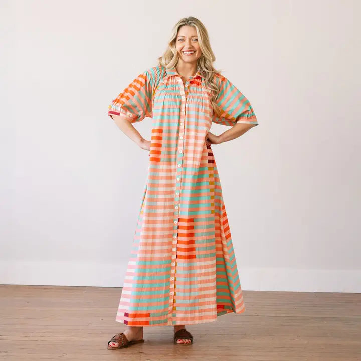 Oasis Dress - Apricot Colorful Stripe