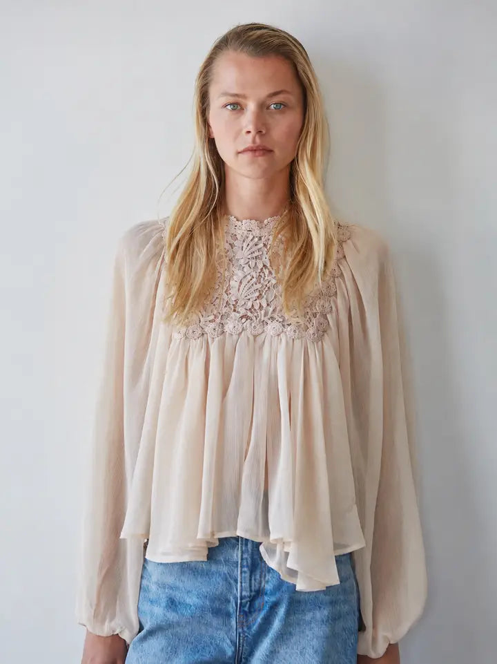 Floral Lace Mock Neck Top - Blush