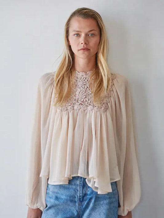 Floral Lace Mock Neck Top - Blush