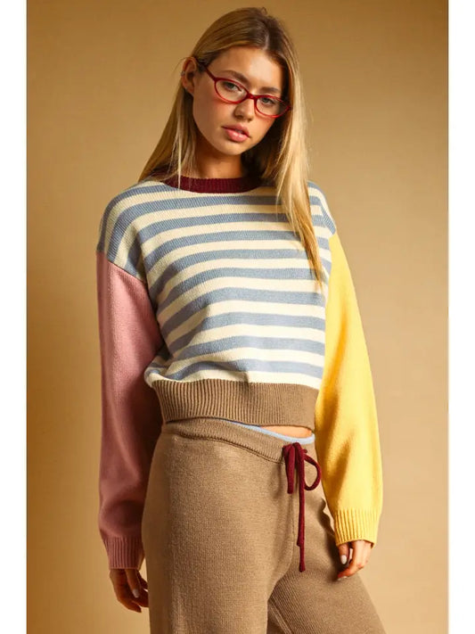 Color-Block Stripe Sweater - Blue Multi