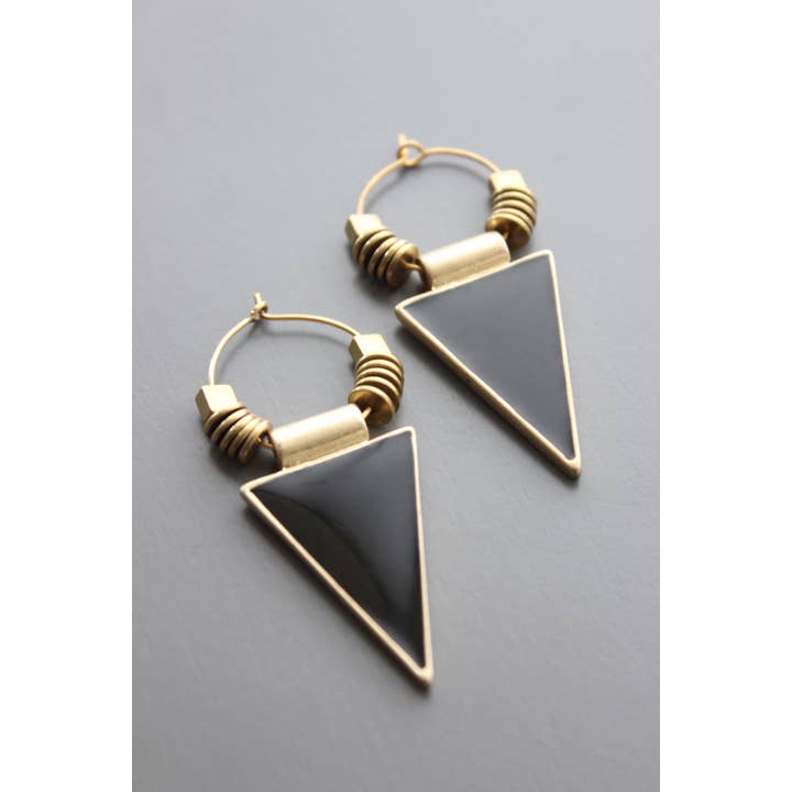 Black Enamel Triangle Hoop Earring