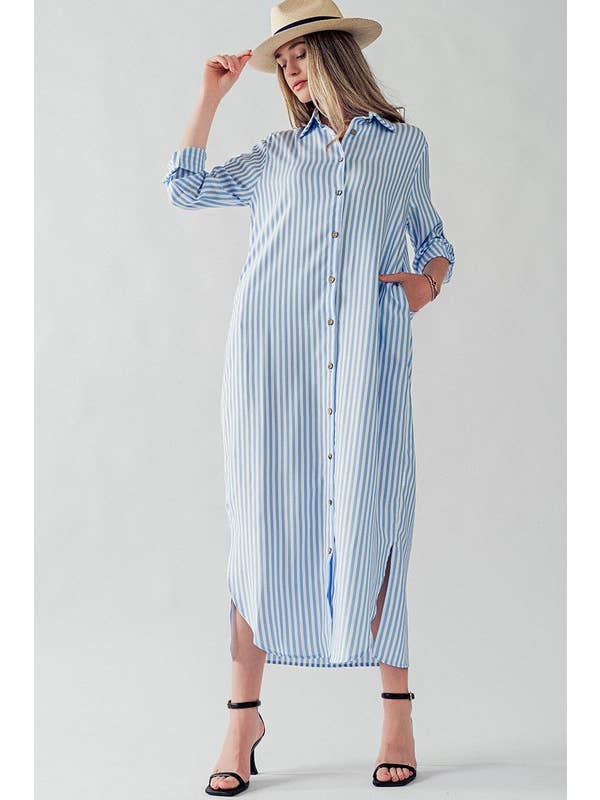 Elsie Stripe Shirt Dress - Blue