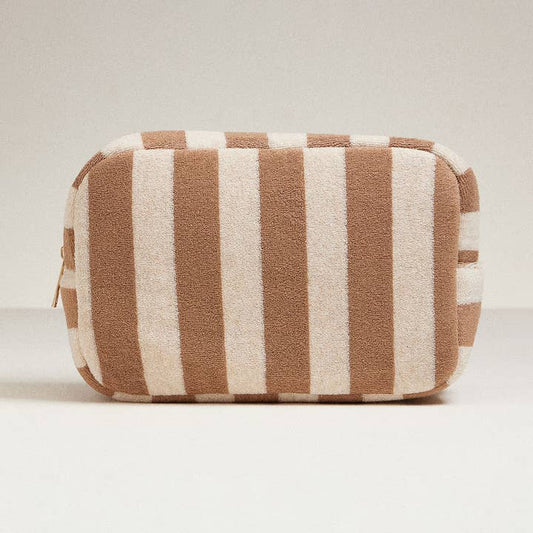 Striped Cosmetic Pouch - Beige