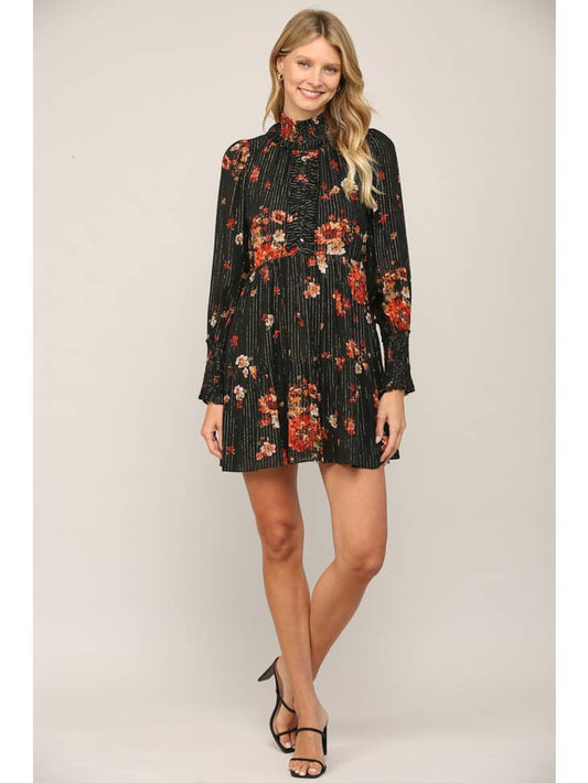 Smocked Neck Floral Dress