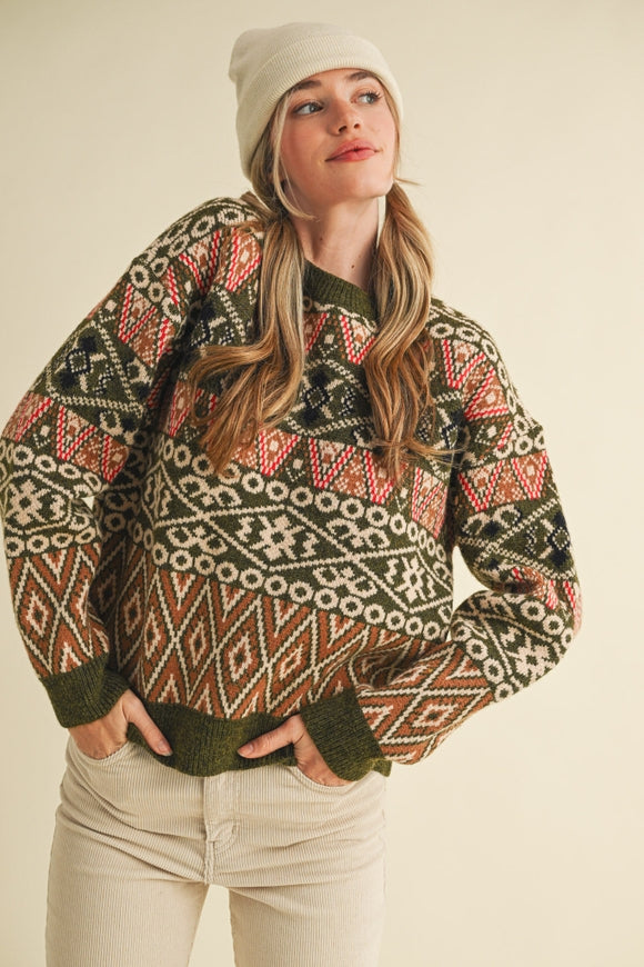 Fair Isle Pullover - Dark Forrest Green Multi