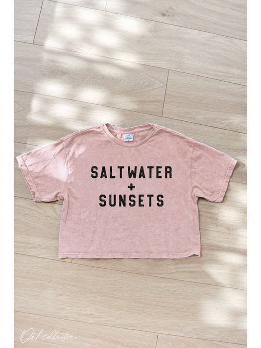 Salt Water + Sunsets Cropped Tee - Soft Pink