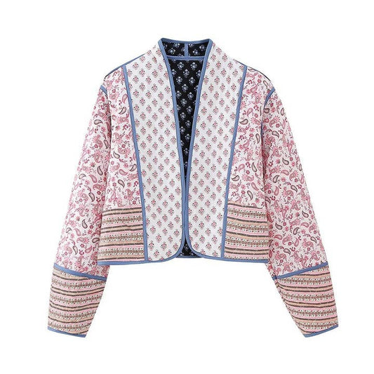 Reversible Quilted Cropped Jacket - Pink