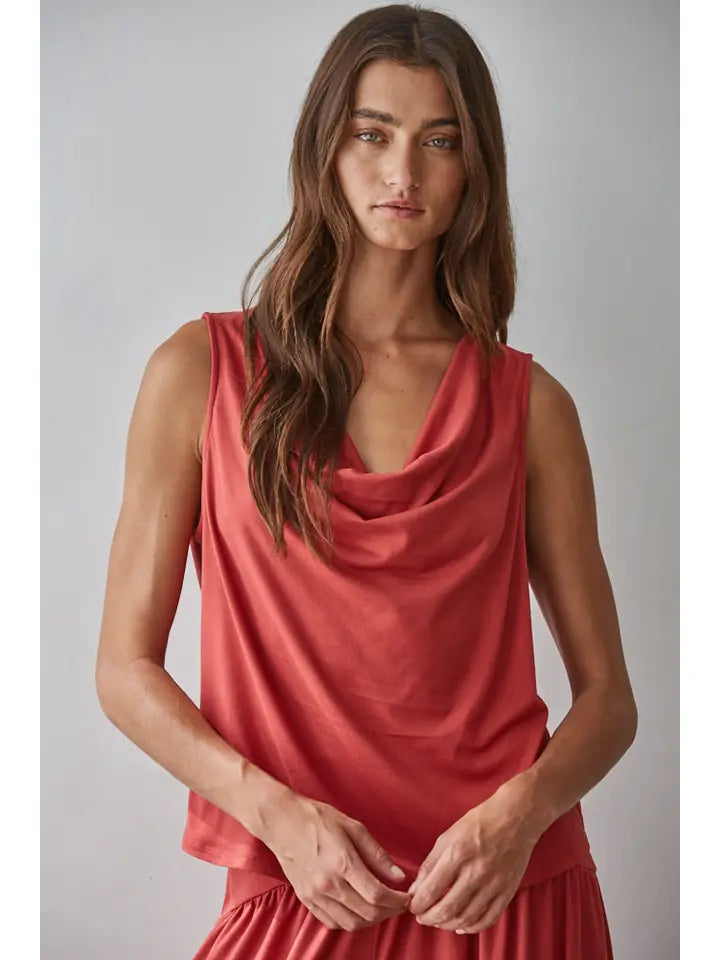 Cowl Neck Tank - Dusty Red