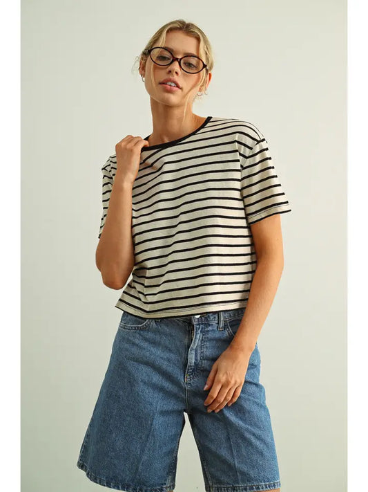 Essential Stripe Ringer Tee - Black