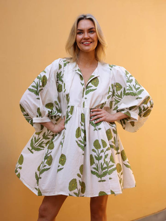 Taj Mini Dress - Green Flower