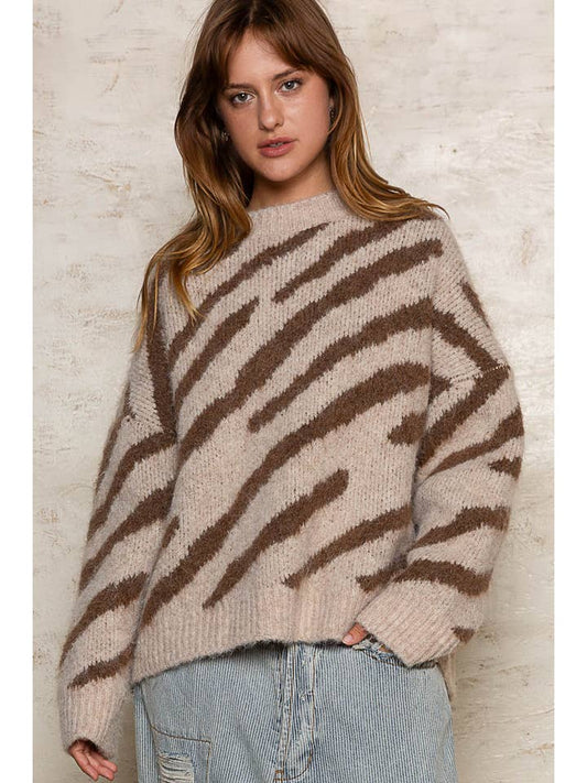 Zebra Sweater - Oatmeal/Chocolate