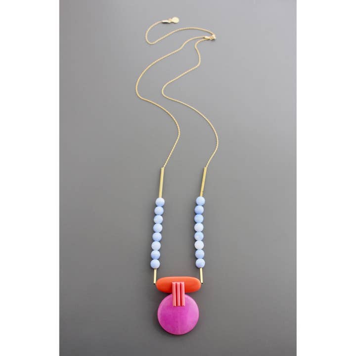 Geometric Pendant Necklace - Hot Pink and Orange