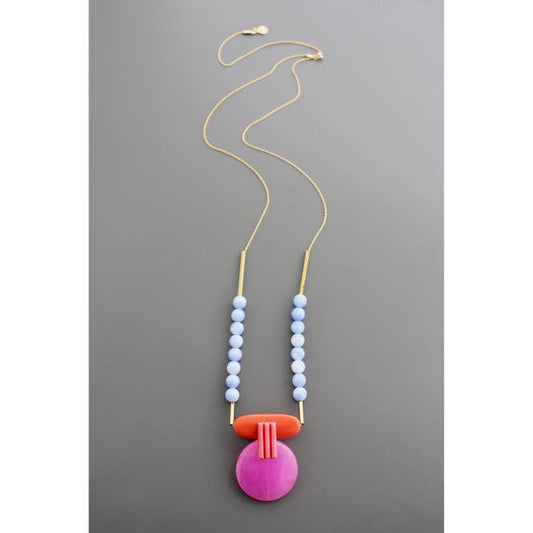 Geometric Pendant Necklace - Hot Pink and Orange