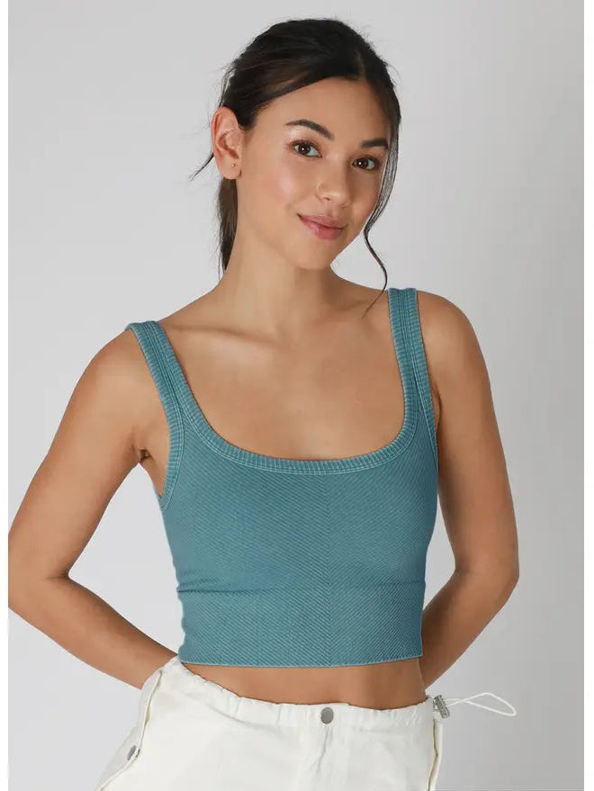 Chevron Crop Top - Vintage Mist Teal