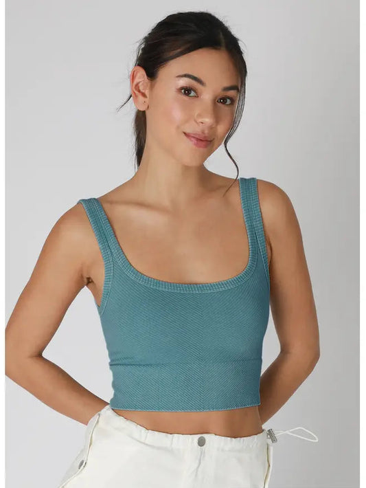 Chevron Crop Top - Vintage Mist Teal
