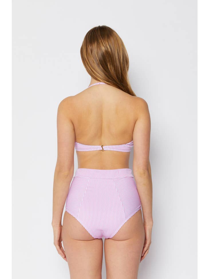 Ruffled Bandeau Swimsuit - Pink Stripe