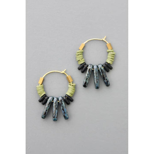 Small Green and Black Hoop Earrings